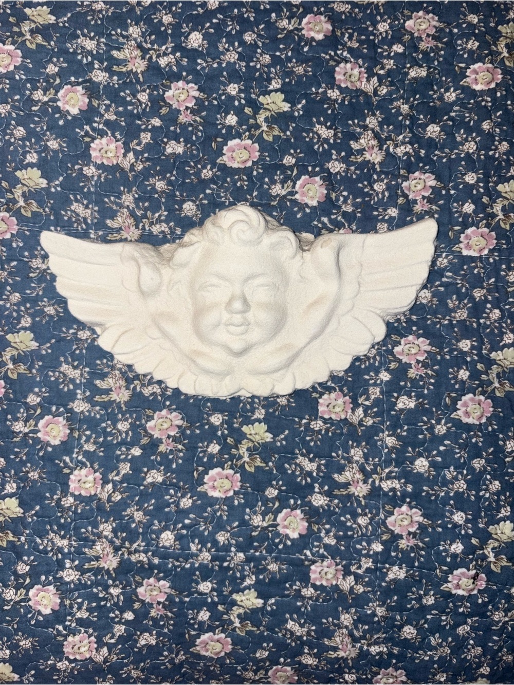 Vintage White Cherub Winged Wall Accent